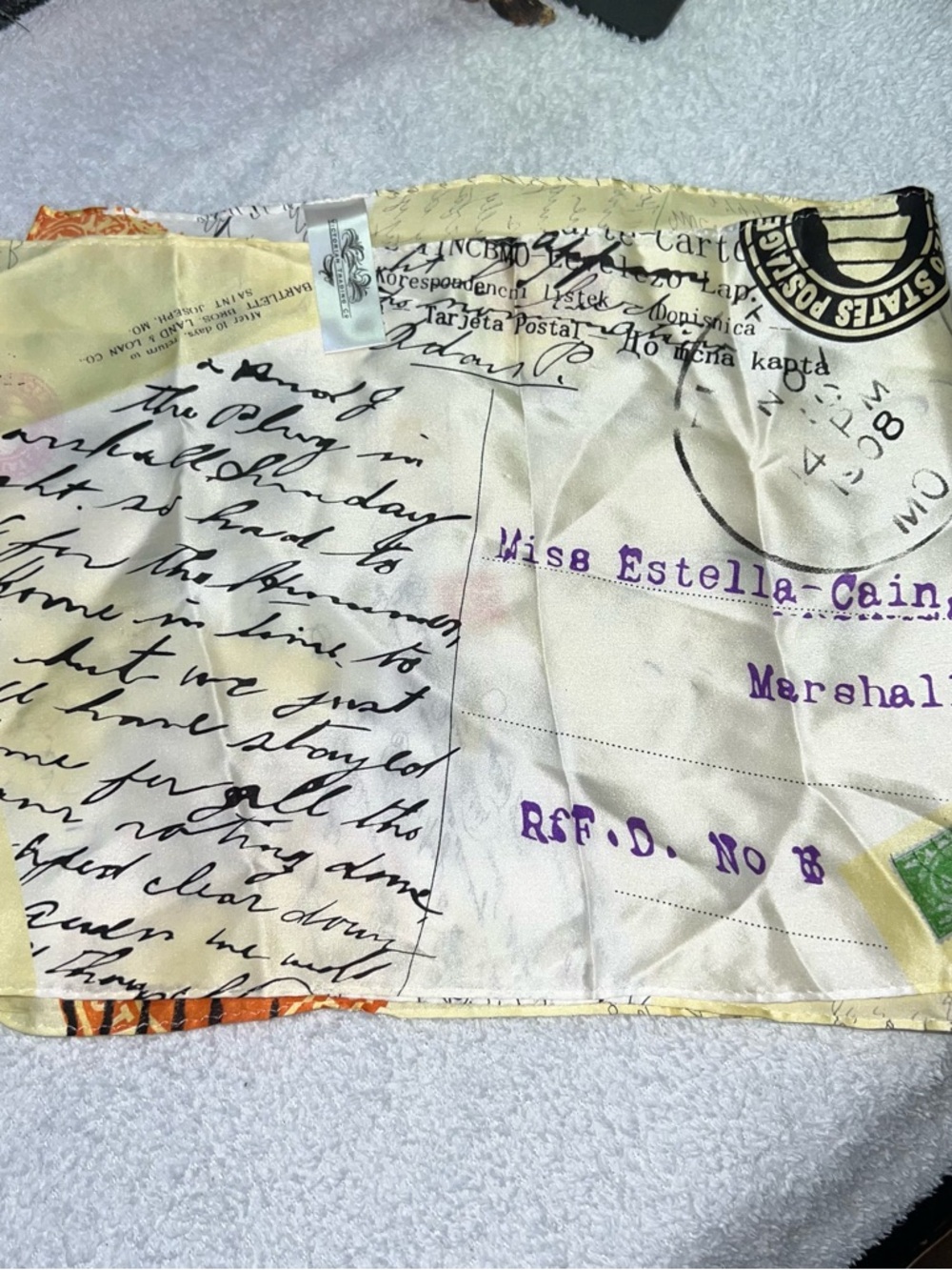 Postcard Print 100% Silk Scarf with Handwritten Script Victorian Trading Co